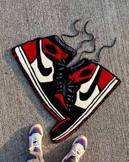 AJ1 High Bred Toe Sneakers Hanging Custom Rug by Tuftplace