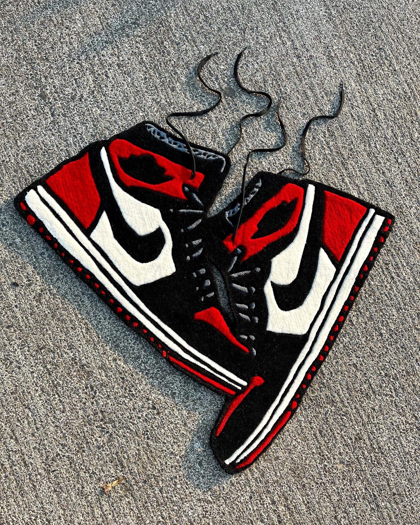 AJ1 High Bred Toe Sneakers Hanging Custom Rug by Tuftplace