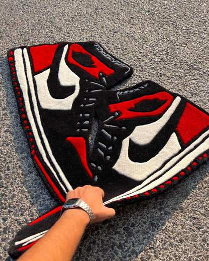 AJ1 High Bred Toe Sneakers Hanging Custom Rug by Tuftplace