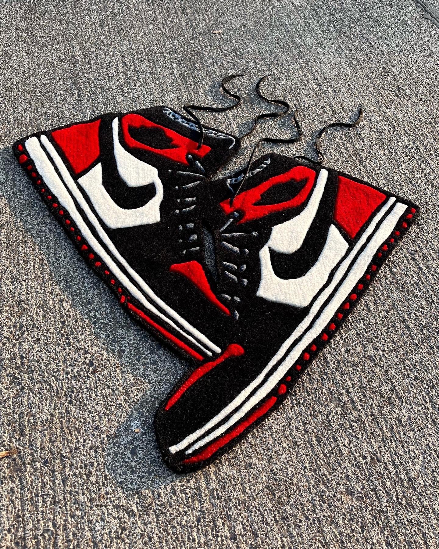 AJ1 High Bred Toe Sneakers Hanging Custom Rug by Tuftplace