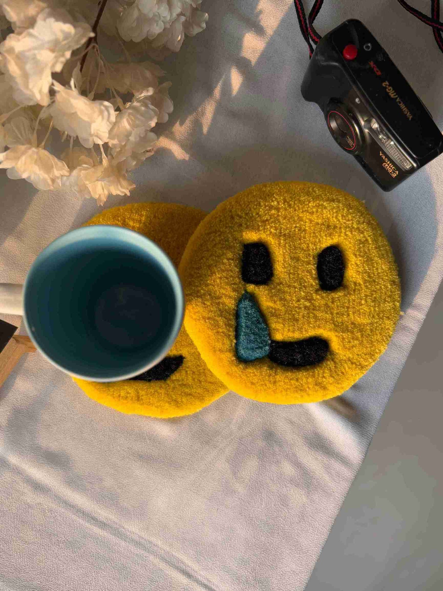 Crying Emoji Hand Tufted Coasters