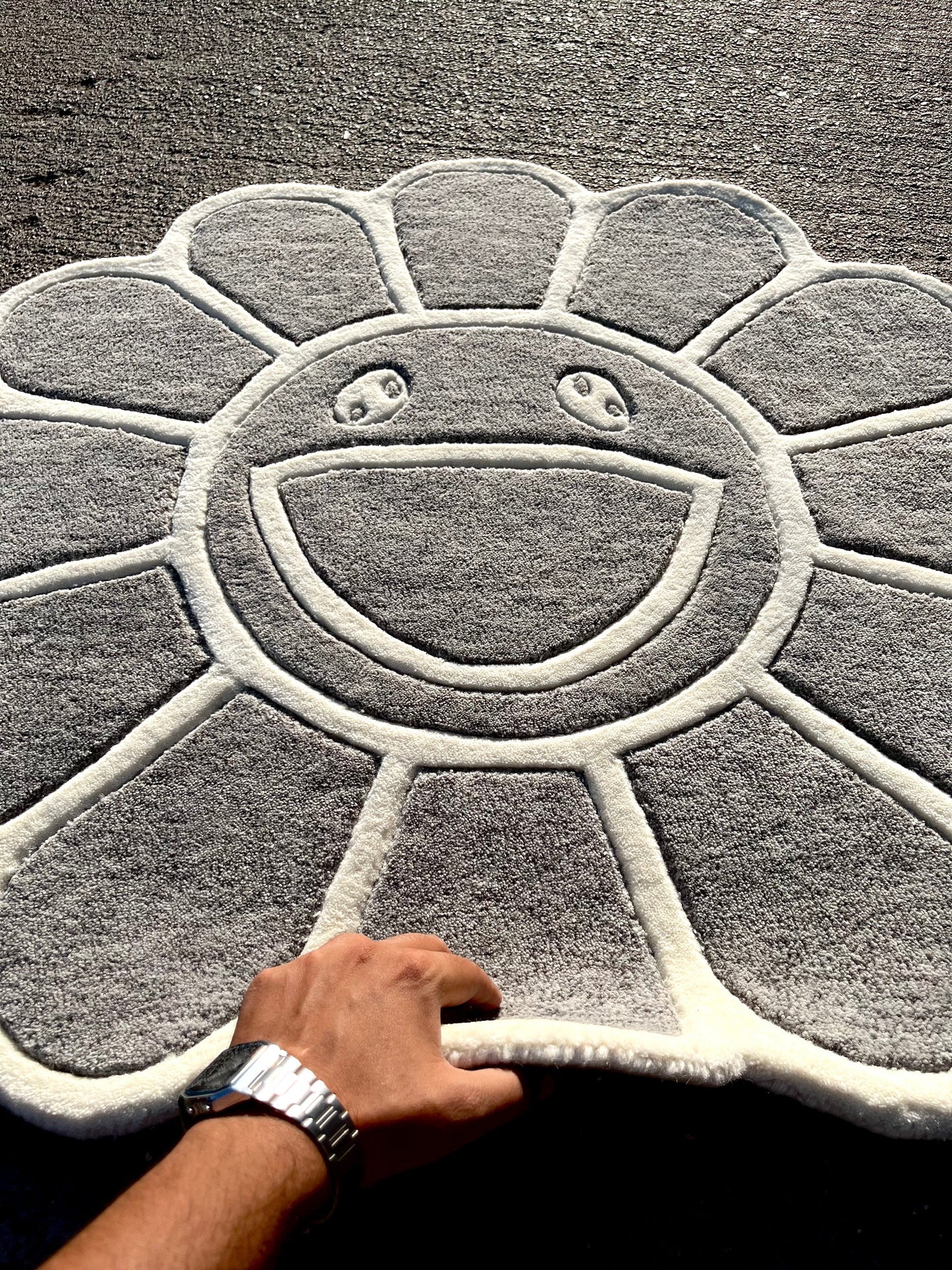 Grey Hypebeast Flower Custom Rug by Tuftplace